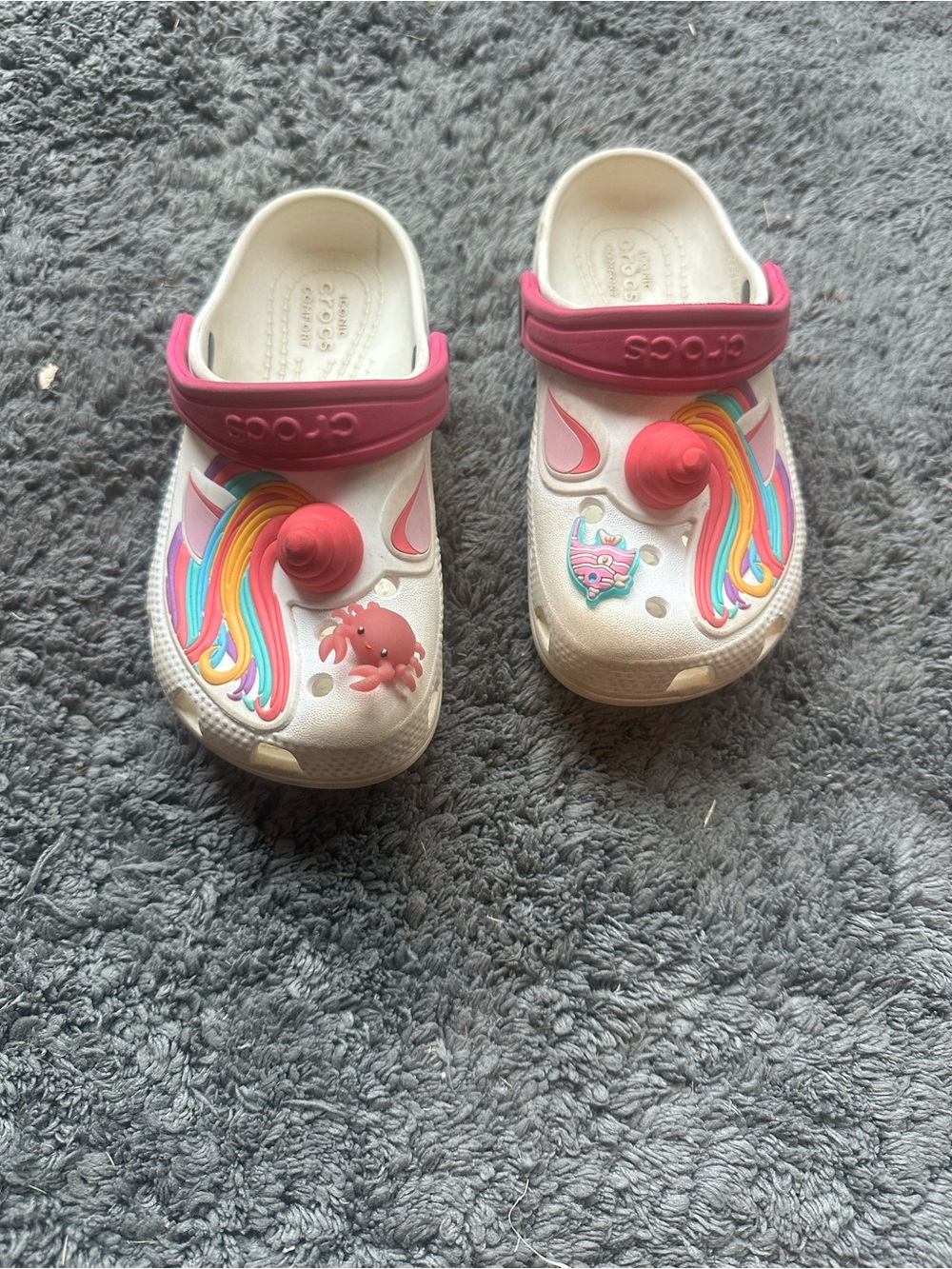 CROCS Kids White Clog with Pink Strap and Rainbow Unicorn Accents